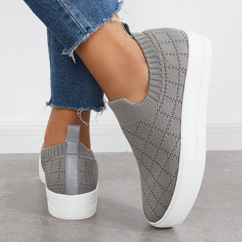 Mocasines de plataforma de punto elástico sin cordones, zapatos transpirables para caminar 