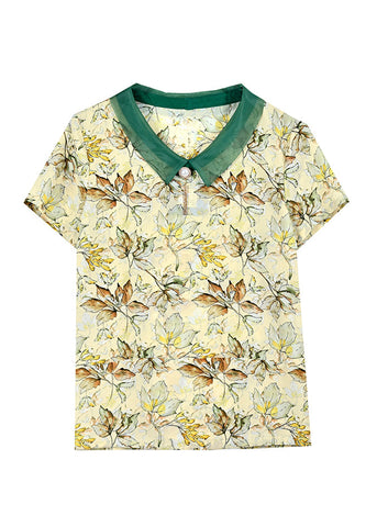 Einzigartiges rotes Chiffonhemd mit Peter-Pan-Kragen-Print für den Sommer 