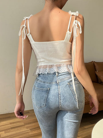 Camiseta sin mangas con cuello en V y encaje de Tossy Fashion para mujer, estilo vendaje, estilo crop top, ideal para fiestas en la calle, clubs, 2022 Y2K 