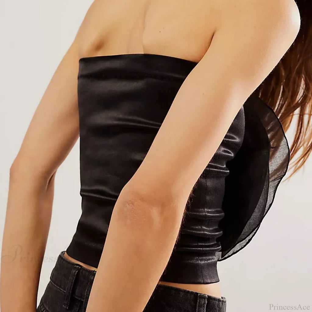 3D Flower Strapless Mesh Bandeau Crop Top Summer Streetwear