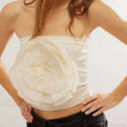 3D Flower Strapless Mesh Bandeau Crop Top Summer Streetwear