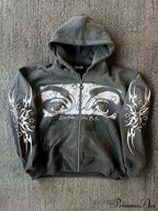 3D Print Vintage  Long Sleeve Zip Hoodie