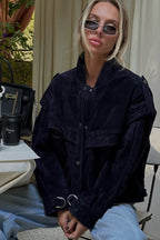 Wide Shoulder Suede Pocket Jacket
