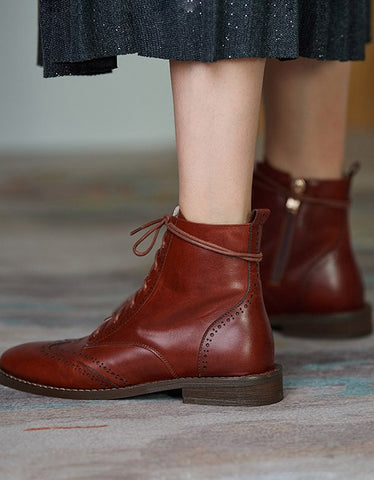 Botas Oxford vintage con cordones, hechas a mano, de estilo británico 