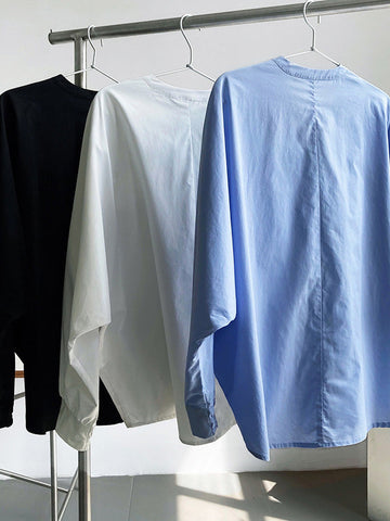 Trendy Fledermausärmel Einfarbige Blusen mit V-Ausschnitt 