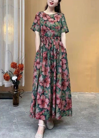 Vestido largo de algodón con estampado floral de rosas para mujer, ajustado, de verano 