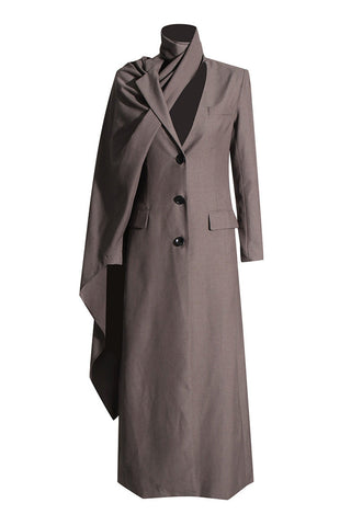 Minimalistischer Revers Langarm Button-Down Wickelschal Langer Tailored Blazer 