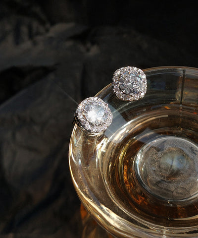 Pendientes de botón cuadrados con circonitas blancas finas de plata de ley 