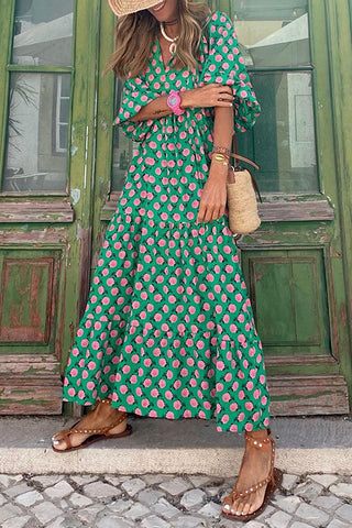 Vestido midi escalonado con mangas abullonadas de Fabulous Time 