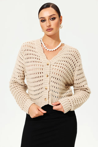 Langärmlige Strickjacke aus Wolle mit V-Ausschnitt 