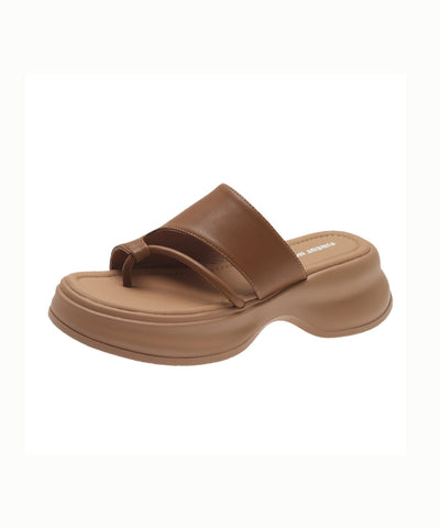 Schwarze Flip-Flops mit Plateau-Design, Kunstleder, bequeme Spleiß-Sandalen 