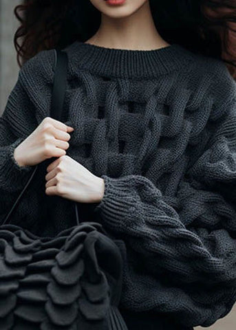 DIY Tops de punto con cable gruesos de gran tamaño en gris opaco para invierno 