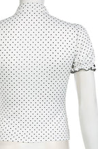 Lapel Button Bow Polka Dot Blouse