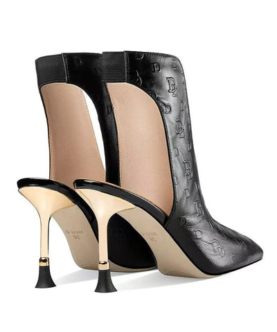 Boutique Schwarze Stiletto-Stiefel mit ausgehöhltem Absatz und coolem High Heel 