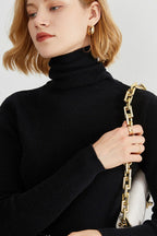 Ribbed Turtleneck Long-Sleeve Slim Stretch Knit Top