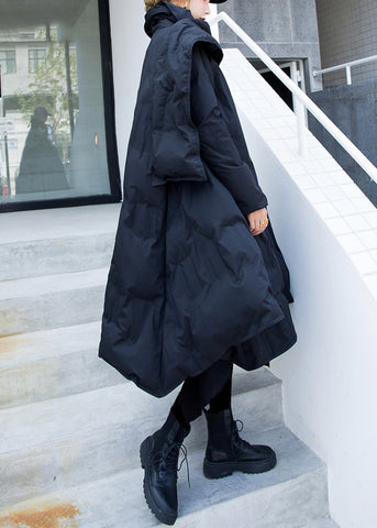 Französischer schwarzer Bogentaschen-Patchwork-Entendaunenmantel Winter 