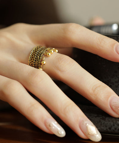 Anillos de borlas con bolas de plata de ley y oro retro 