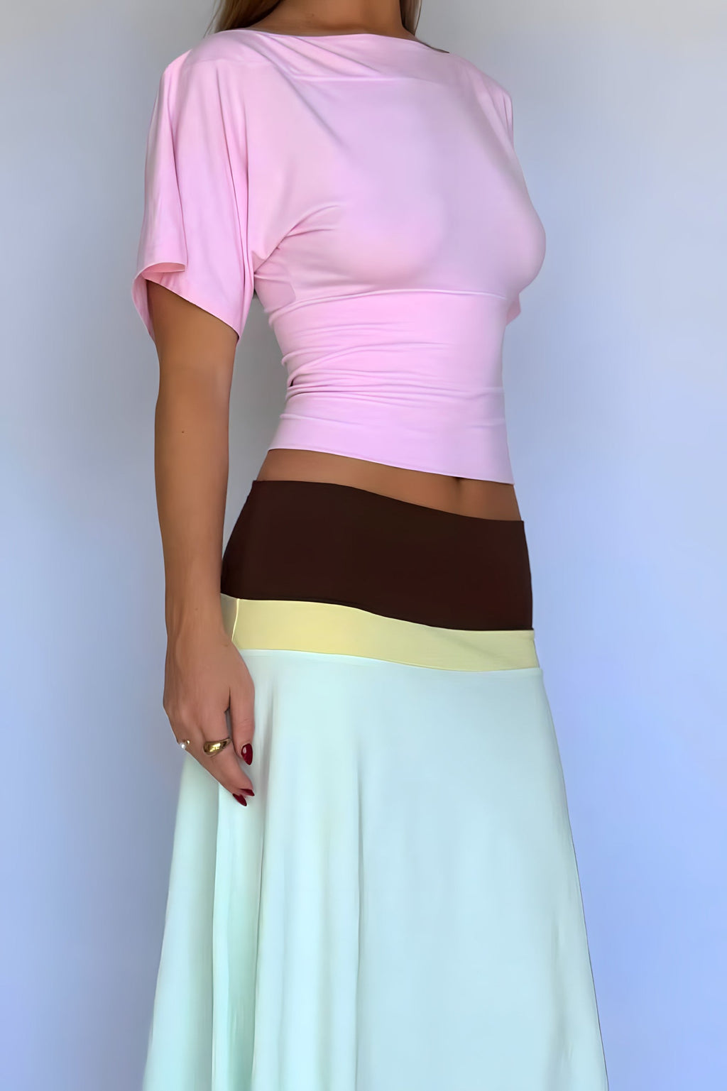 One Shoulder Cropped Fitted Blouse