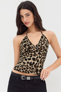 Leopard V Neck Slim Vacation Halter Top