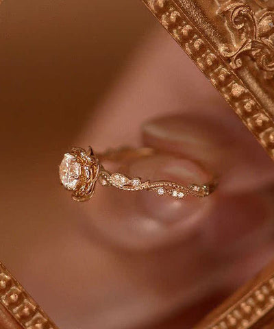 Nuevos anillos de aleación de oro con incrustaciones de circonita y gemas color rosa 