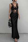 Lace V-Neck Cutout Bodycon Maxi Dress