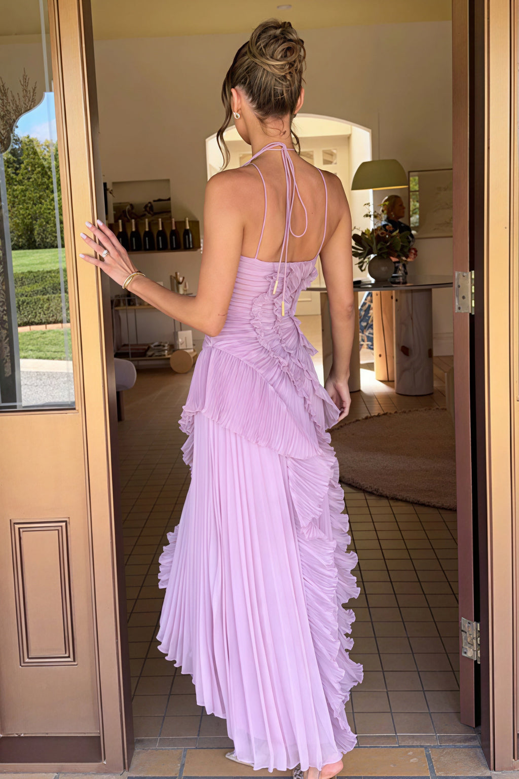Ruched Halter Sexy Backless Maxi Dress