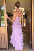 Ruched Halter Sexy Backless Maxi Dress