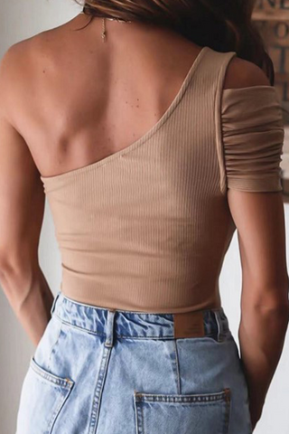 Camisetas de un solo hombro con patchwork liso de moda (3 colores) 