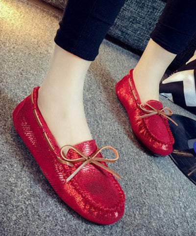 Einzigartige Spleißen Flache Schuhe Silber Pailletten Schleife Kunstleder 