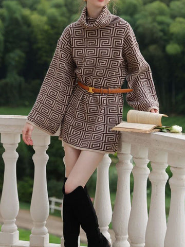 Vestidos tipo suéter con cuello alto, mangas largas y estampado jacquard, minivestidos