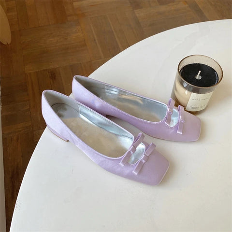 Zapatos de ballet para mujer, primavera y otoño 2024, nueva moda, zapatos Mary Jane de punta cuadrada, mocasines con lazo para mujer