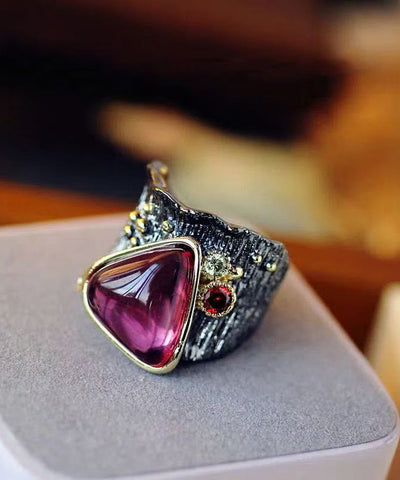 Boho Lila Sterling Silber Overgild Edelstein Rose Rock Zucker Ringe 