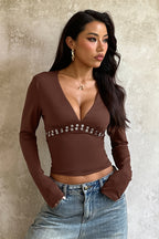 Deep V Buttons Detail Fitted Blouse