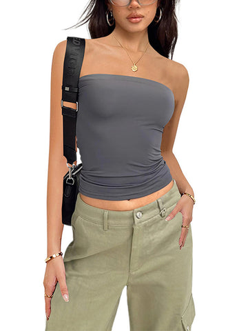 Tops de tubo sin tirantes sexys para mujer, corpiños sin mangas con hombros descubiertos, tops cortos Y2K con espalda descubierta, chaleco ajustado, ropa de calle 