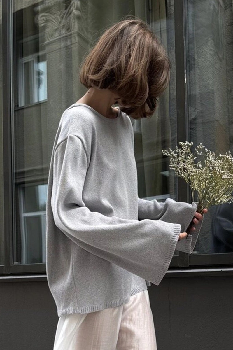 Cotton Pullover Open-Back Loose Sexy Knit Top