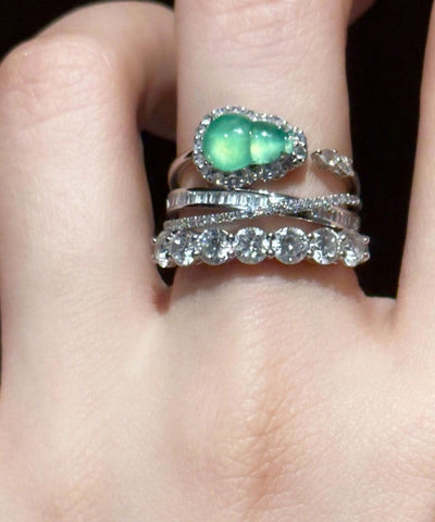 Anillos únicos de calabaza de cristal de circón de plata esterlina verde 