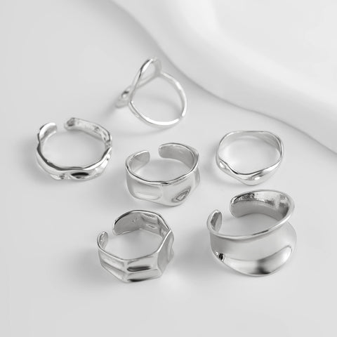 Unregelmäßiges verstellbares Ringset - Gold und Silber 