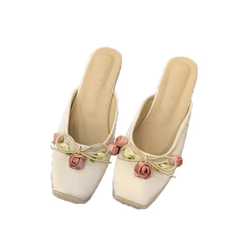 Blume Wohnungen Maultiere Schuhe Frauen Weiche Gemütliche Kleid Hausschuhe Schuhe 2024 Designer Sommer Flip-Flops Lässig Dias Weibliche Zapatillas 