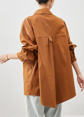 Blusa de algodón naranja extragrande con estilo para primavera 