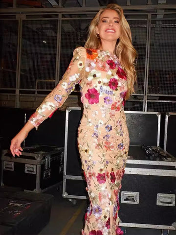 Applique Party Dress Jewel Neck Long Sleeves Party Prom Maxi Dresses