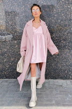 Houndstooth Long Trench Coat Chic Elegant Overcoat