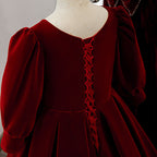 Vestido de niña de las flores para comunión, elegante vestido de princesa de manga larga con lazo de terciopelo rojo 