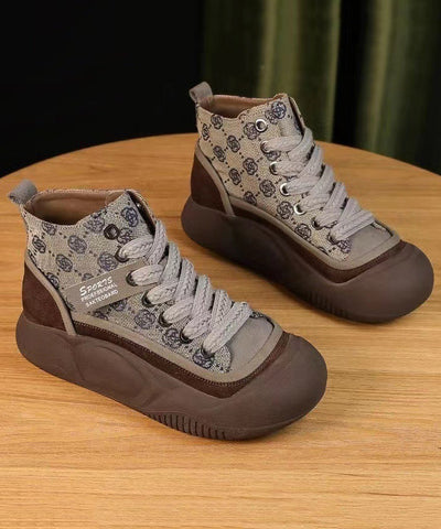 Zapatos planos de plataforma de lona casual color caqui con tiras cruzadas 