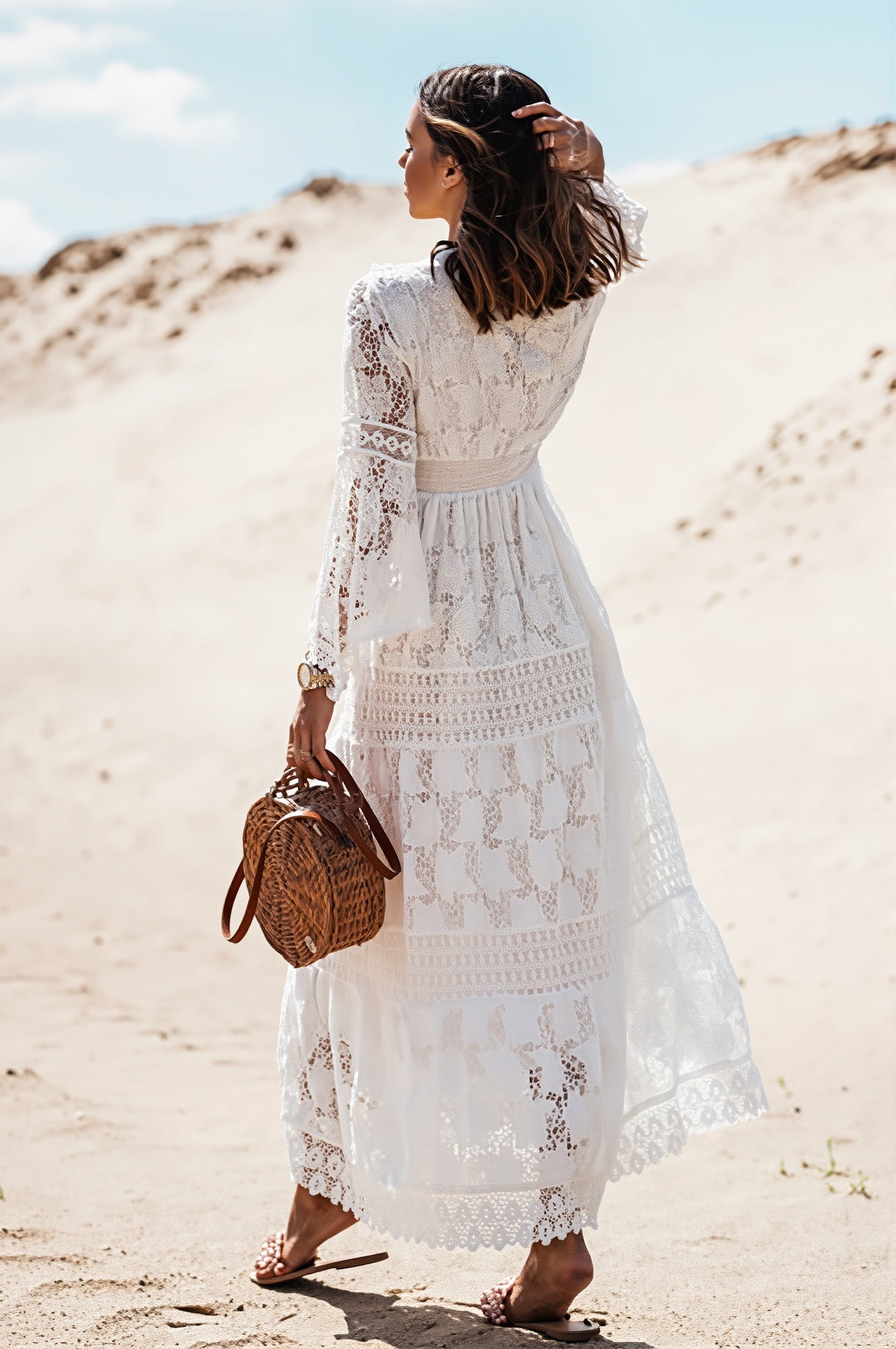 Tassel Lace Spliced Long Boho Dress