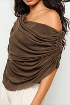 Solid Ruched Cape Loose Blouse