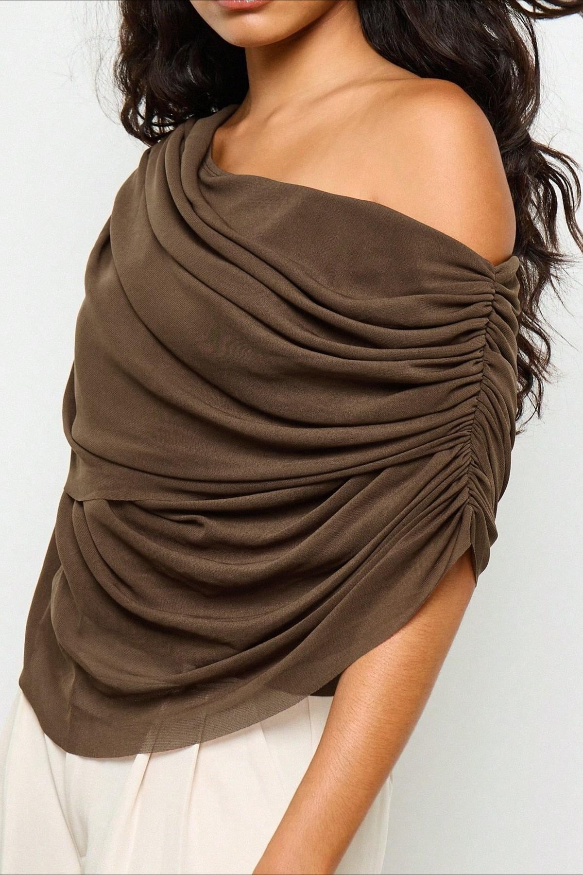 Solid Ruched Cape Loose Blouse