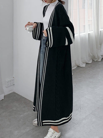 Urban Loose Cardigan-Mantel mit Streifen in Kontrastfarbe 