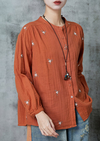 Blusas cómodas de algodón naranja bordadas de primavera 
