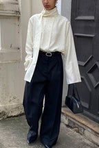 Ribbon Polka Dot Loose Commuter Blouse