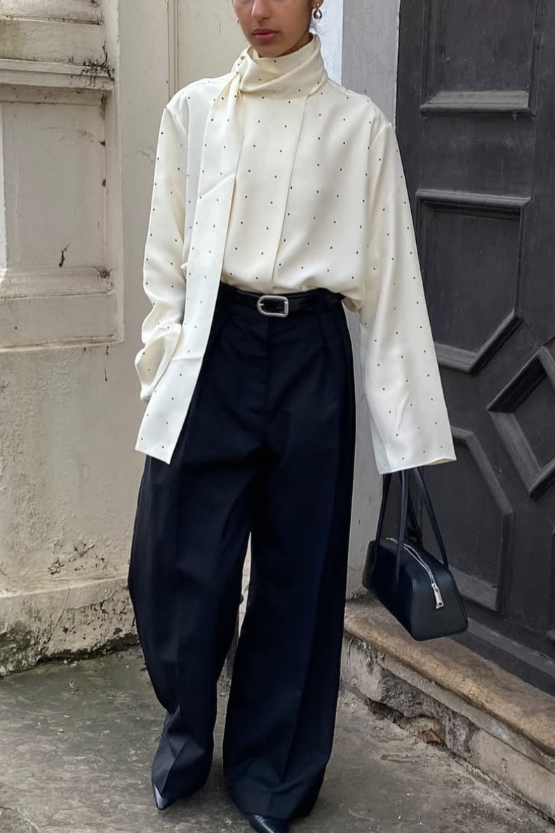 Ribbon Polka Dot Loose Commuter Blouse